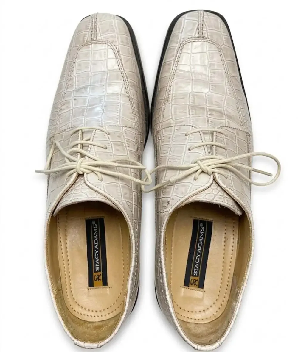 Stacy Adams Men's White Faux Crocodile Skin Lace-Up Dress Shoes